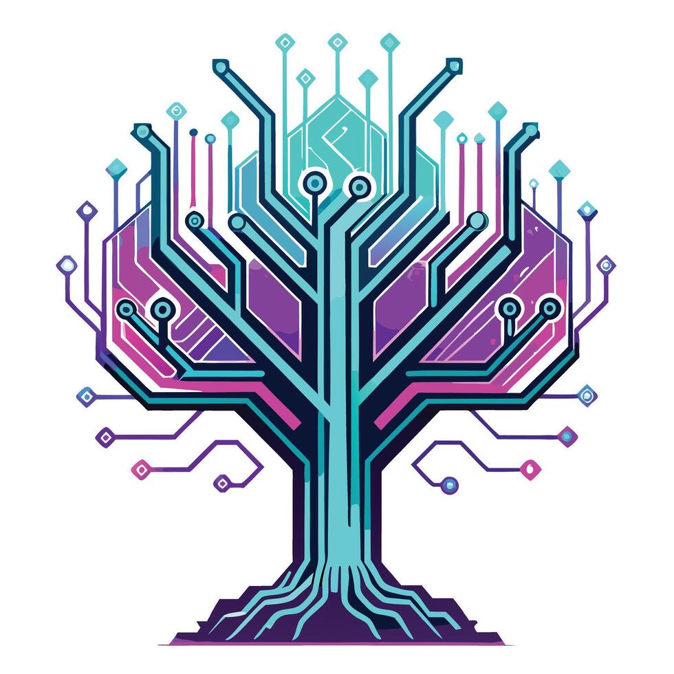 Cyber Tree Futuristic Neon Art vector
