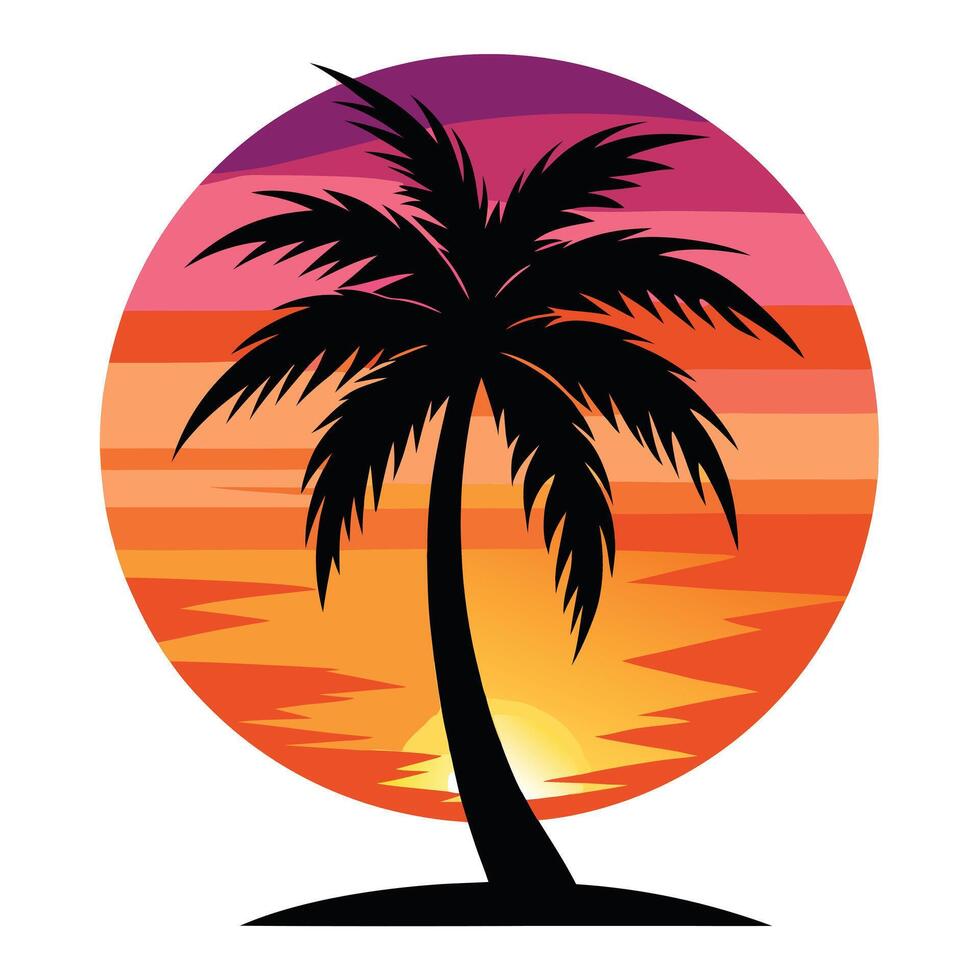 Tropical Tree Sunset Palm Design vector