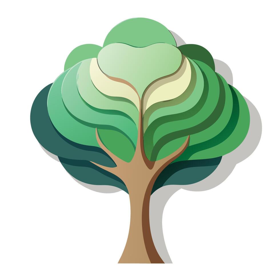 Minimalist paper cut style tree design with subtle layering effect vector