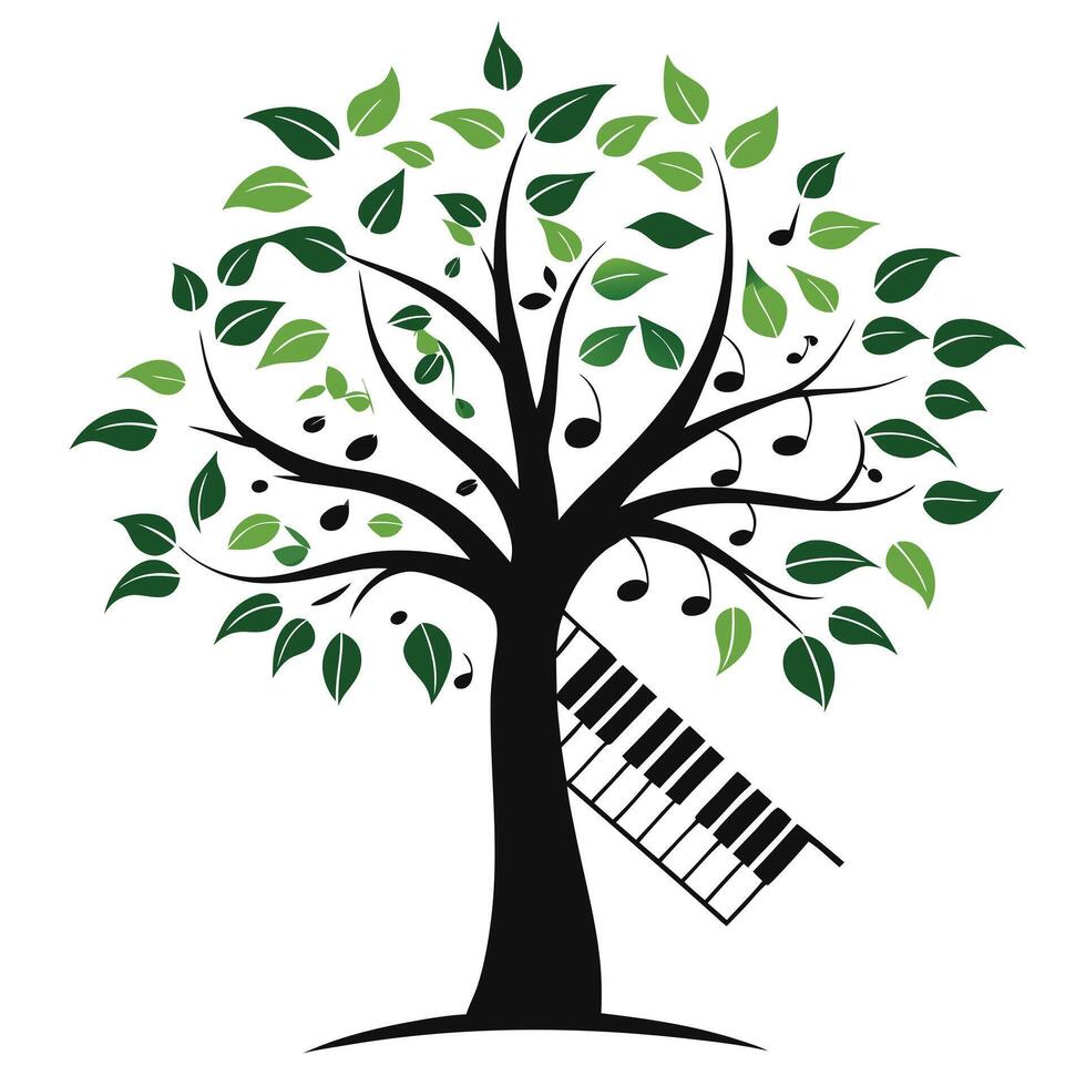 Whimsical piano tree design with musical notes and elegant keys vector