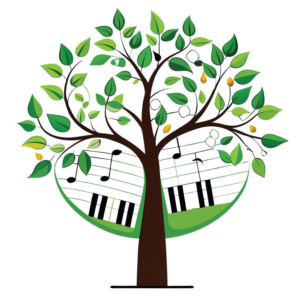 Unique musical concept of a tree growing from a classic piano vector