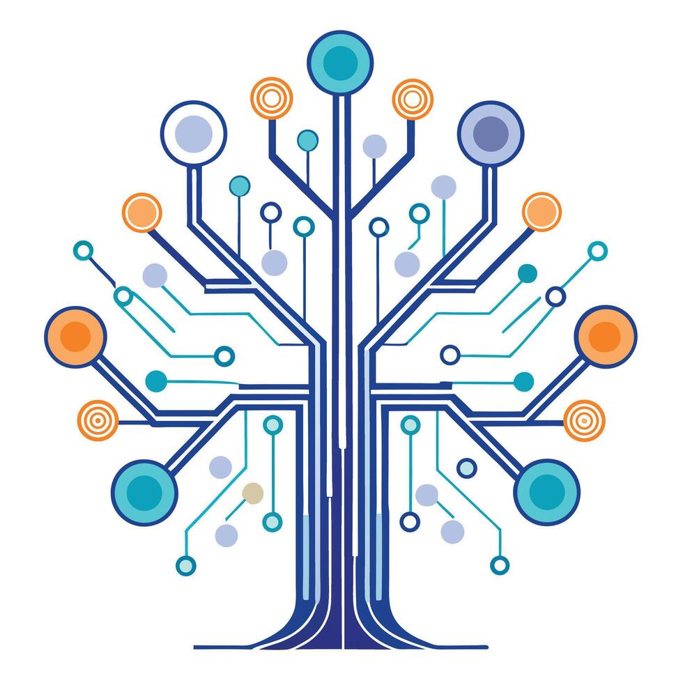 Conceptual quantum tree illustration representing advanced computing power vector