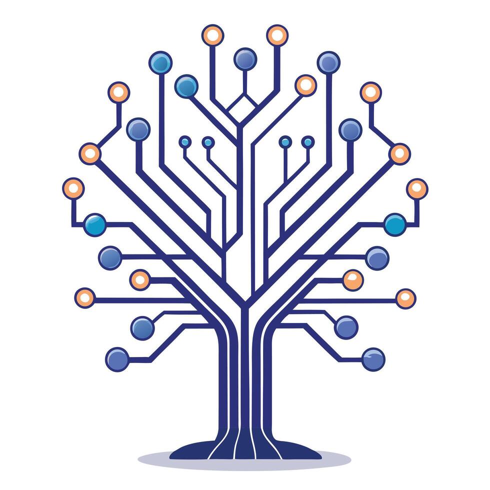 Abstract quantum computing tree artwork with intricate digital connections vector