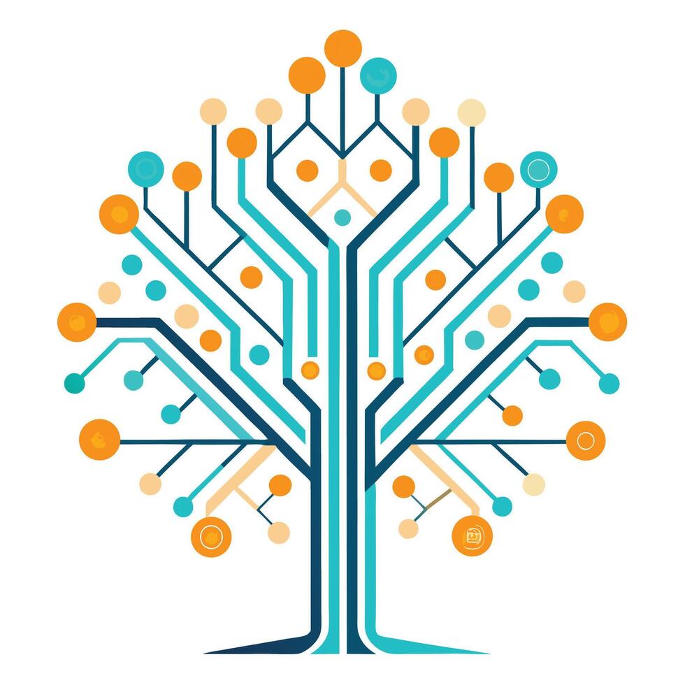 Futuristic quantum computing tree design with abstract digital elements vector