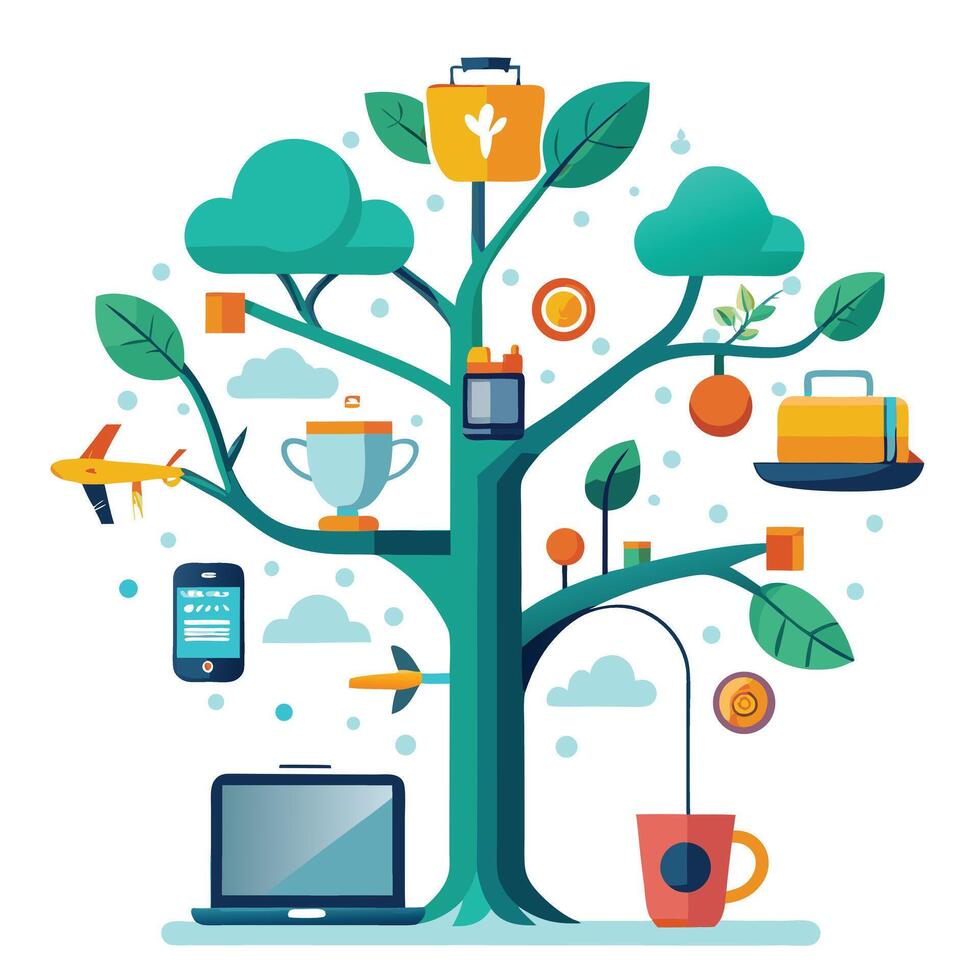 Unique design of a tree representing remote work and global connectivity vector