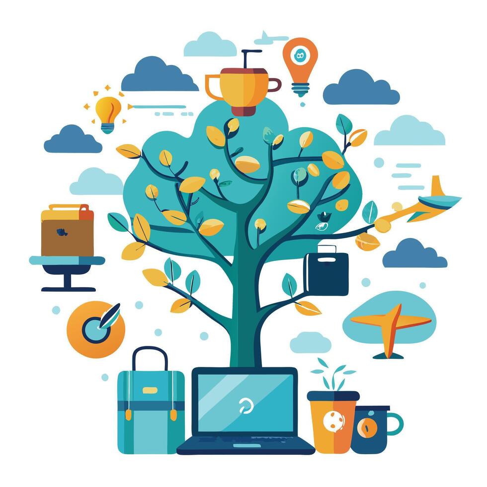 Abstract tree concept for remote professionals and location flexibility vector