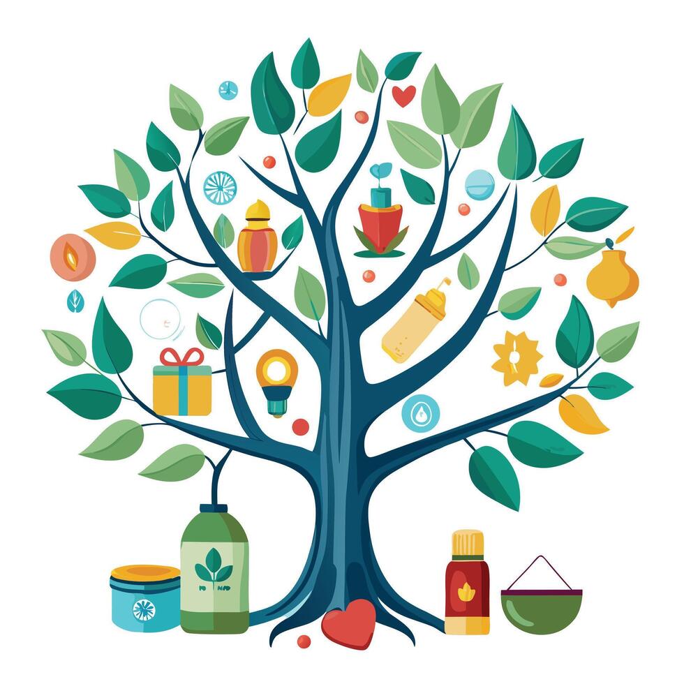 Modern artwork of a tree symbolizing self care and holistic wellness vector