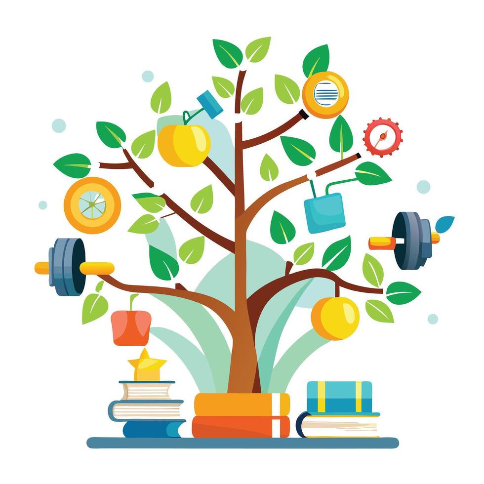 Modern artwork of a tree symbolizing self improvement and achieving goals vector