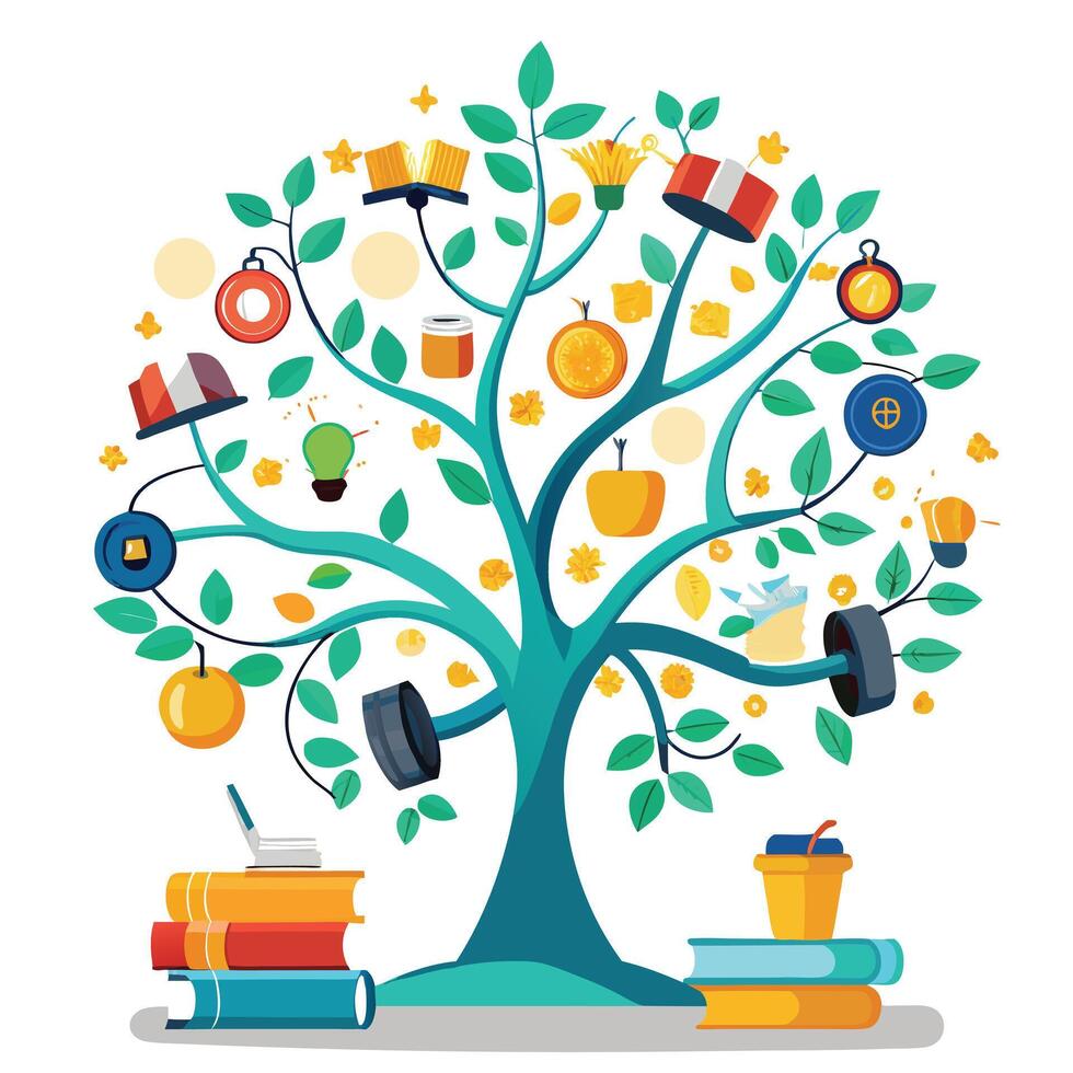 Creative visual of a tree symbolizing self improvement and reaching potential vector