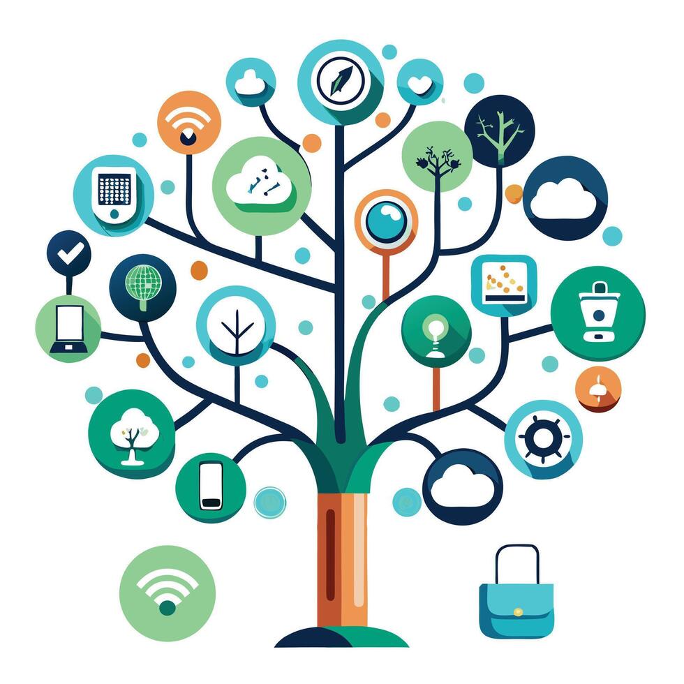 Modern smart home tree design representing connected living and automation vector