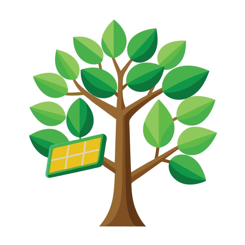 Innovative solar panel tree artwork representing clean and sustainable energy vector