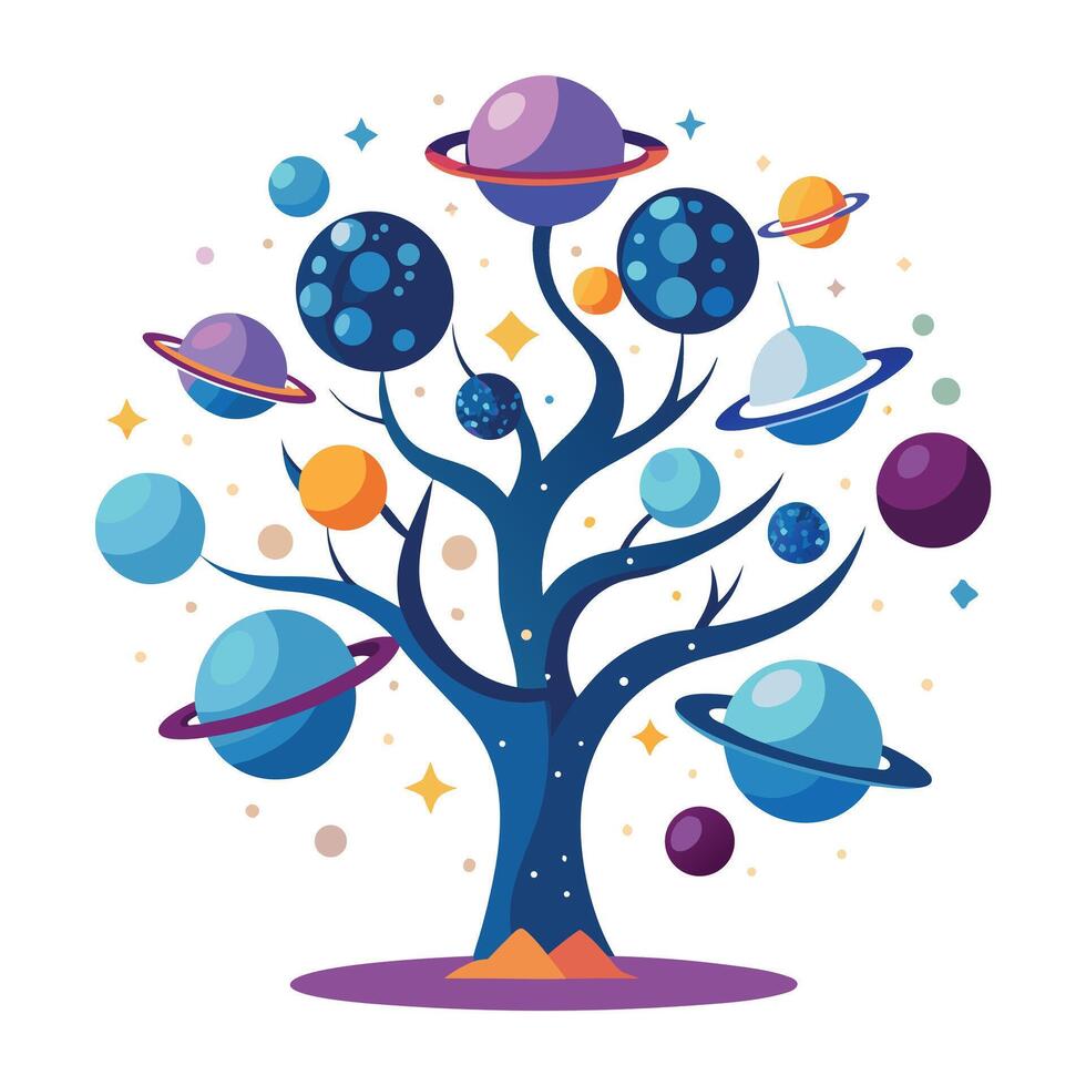 Mysterious space exploration tree graphic with enigmatic cosmic visuals vector