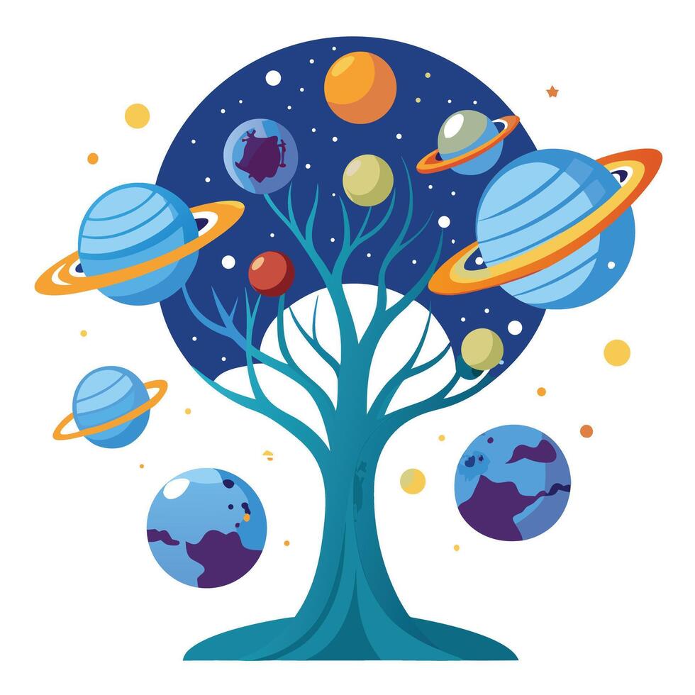 Adventurous space exploration tree design for science fiction narratives vector