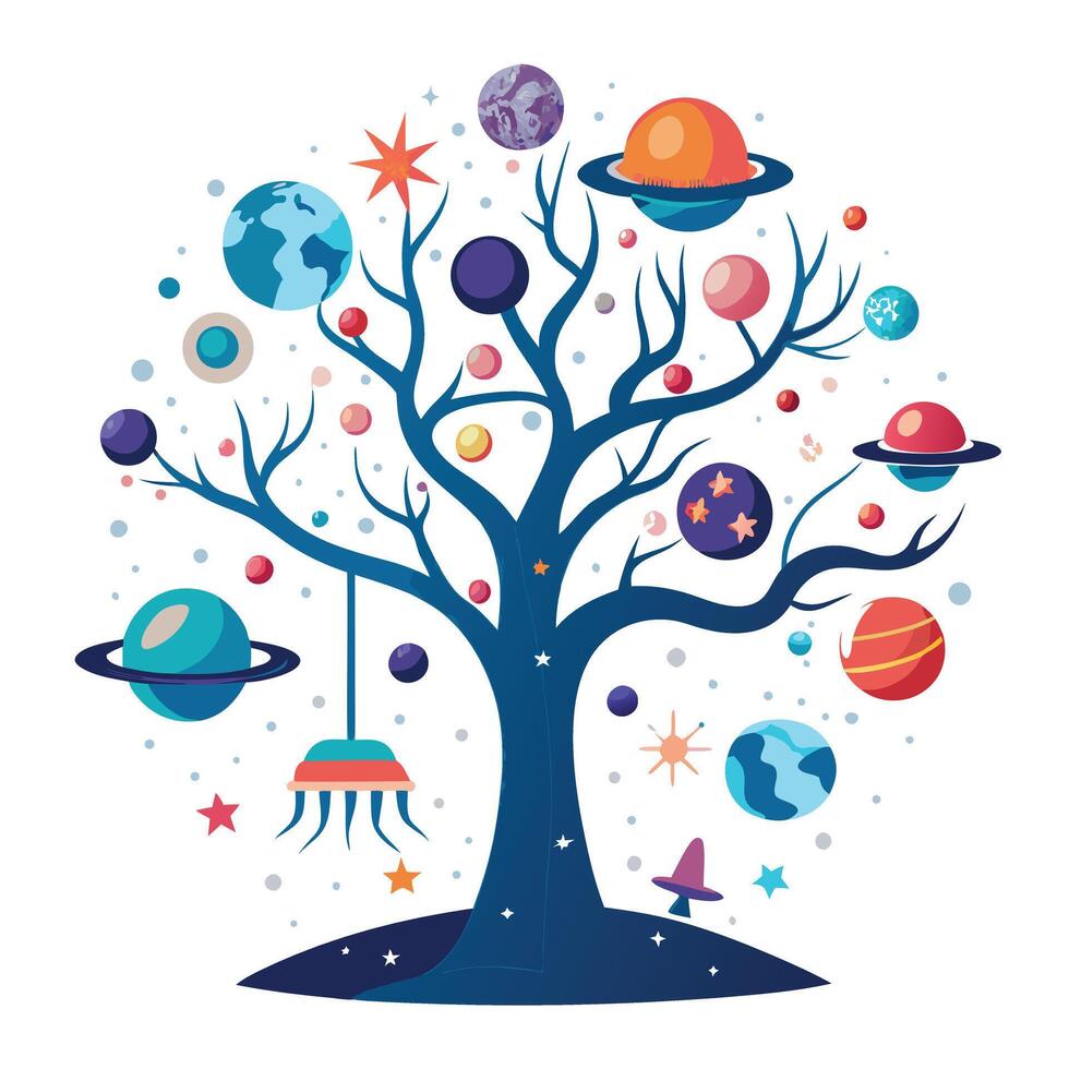Unique space exploration tree graphic representing the wonders of the cosmos vector