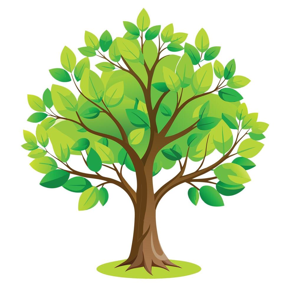 Lush spring green tree illustration with vibrant leaves and a lively atmosphere vector