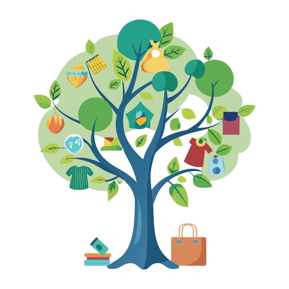 Elegant sustainable fashion tree artwork symbolizing mindful and responsible consumption vector