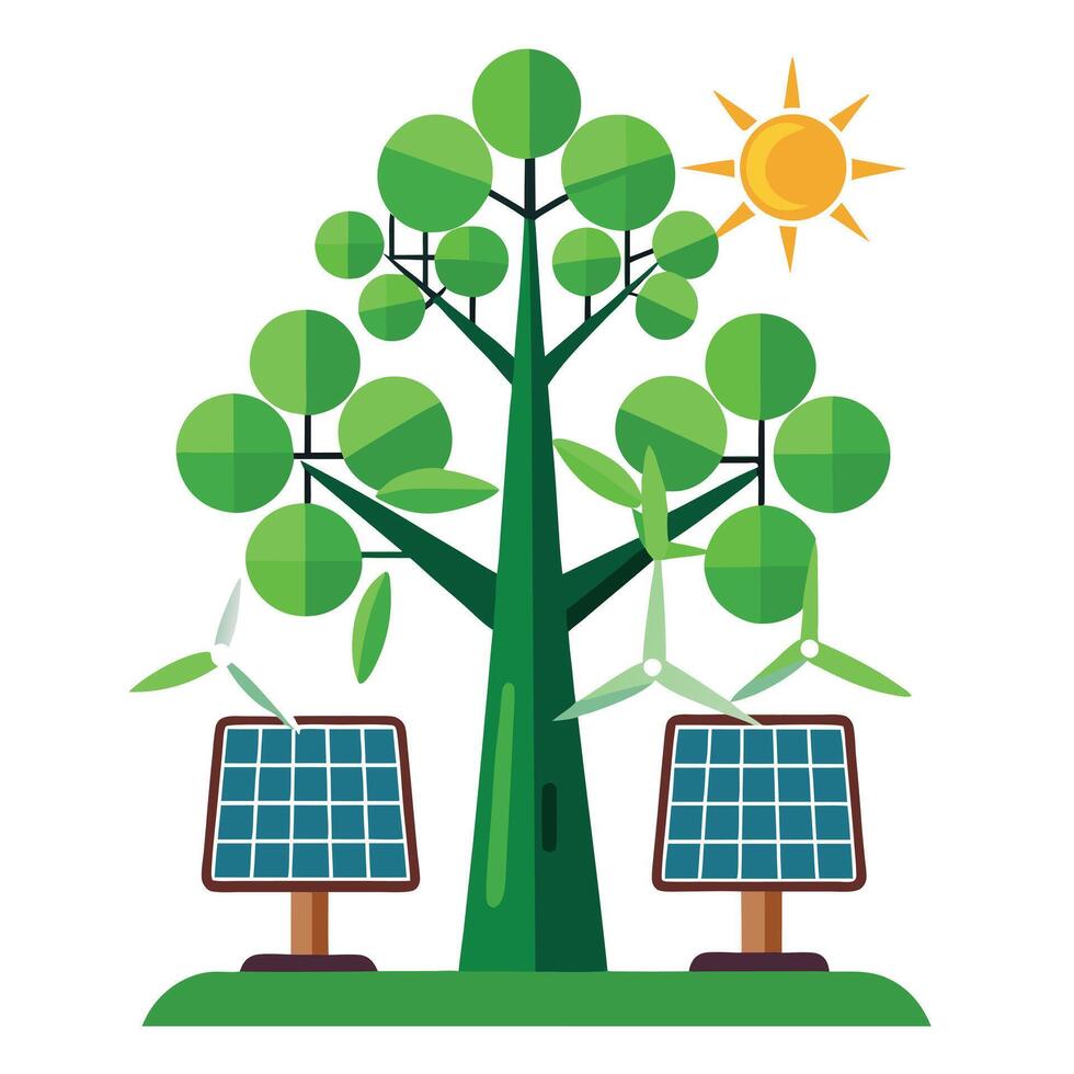 Modern sustainable energy tree graphic symbolizing environmental responsibility vector
