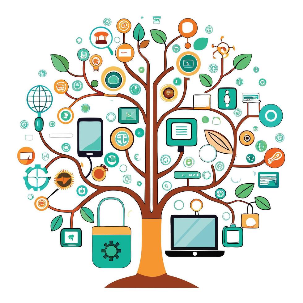Cutting-edge tech innovation tree design representing technological advancement vector