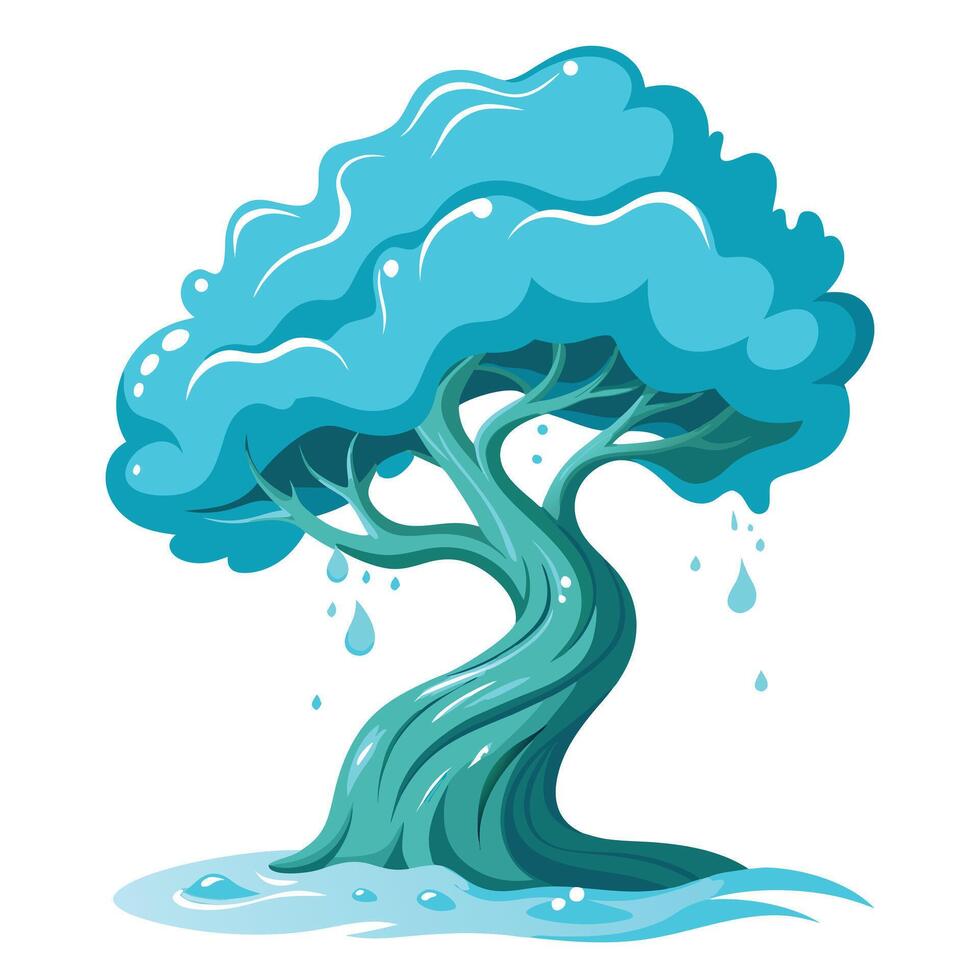 Dynamic transparent water tree graphic with a vibrant and fluid representation vector