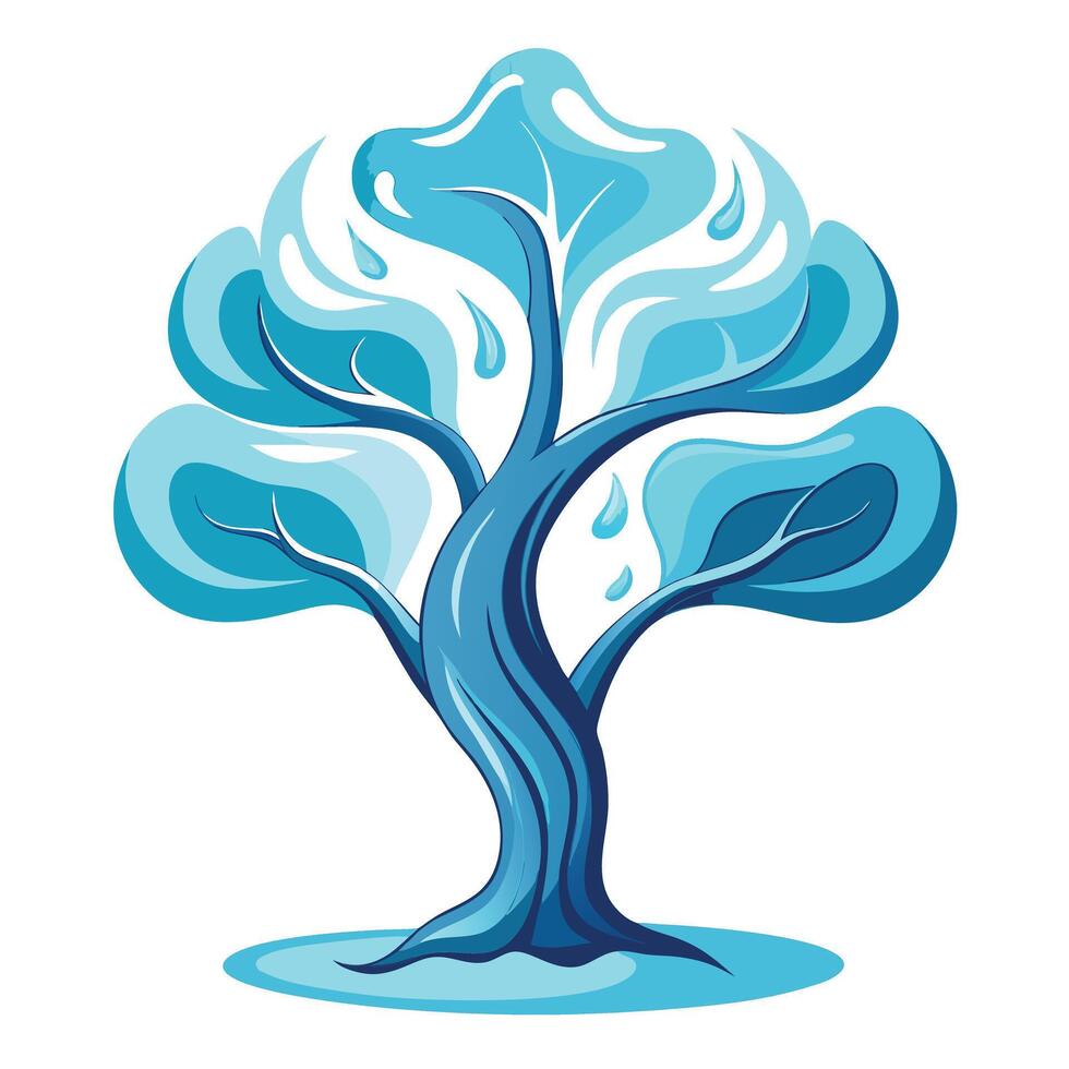 Fluid transparent water tree design with flowing and serene aquatic elements vector
