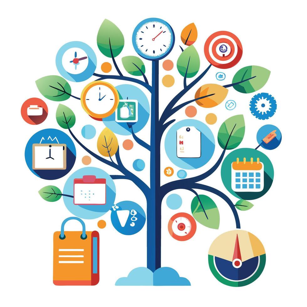 Effective time management productivity tree design for enhanced efficiency vector