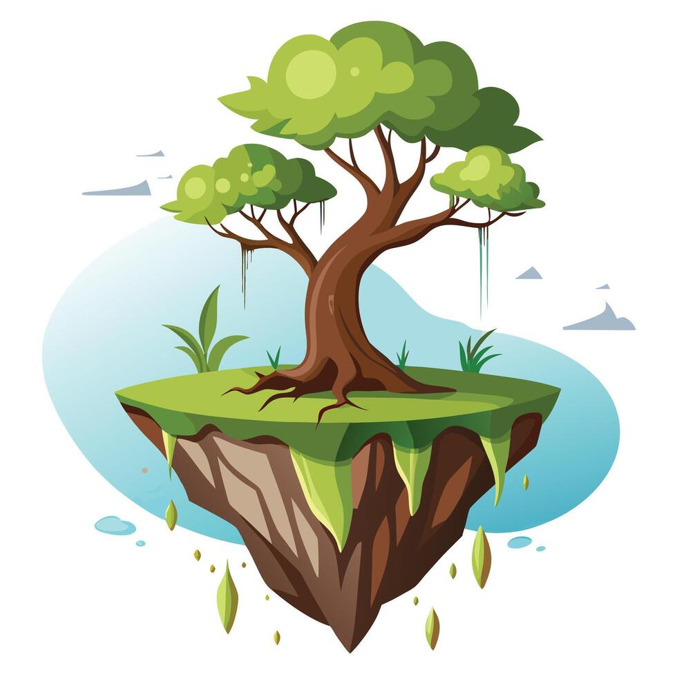 Enchanting tree emerging from a mystical island suspended in air vector