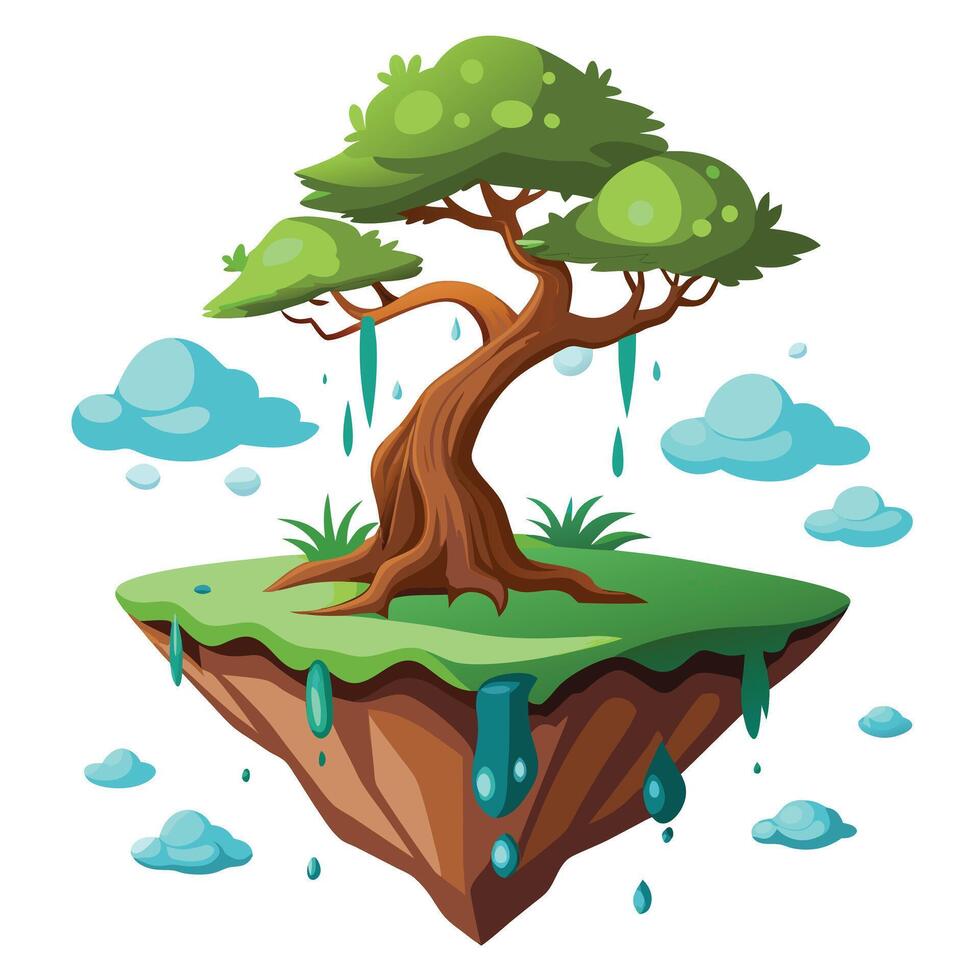 Whimsical tree growing from a floating island design in a surreal landscape vector