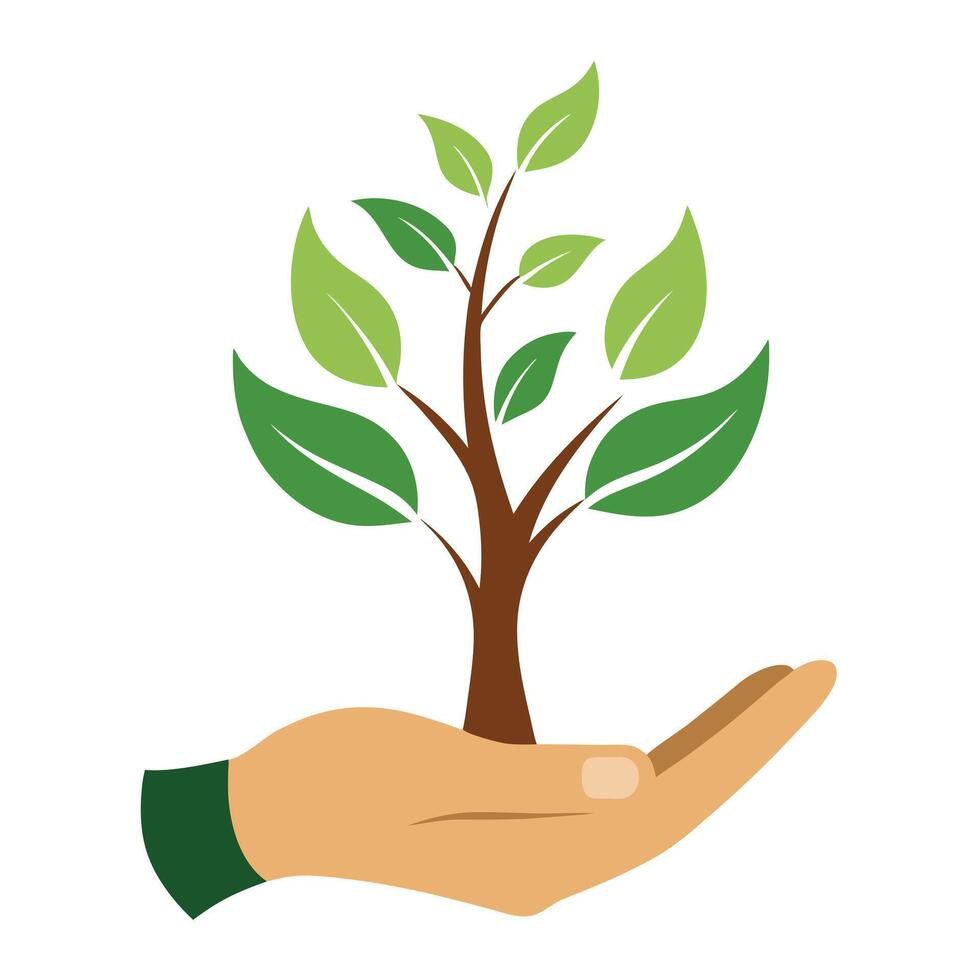Unique design of a tree emerging from a palm symbolizing new beginnings vector