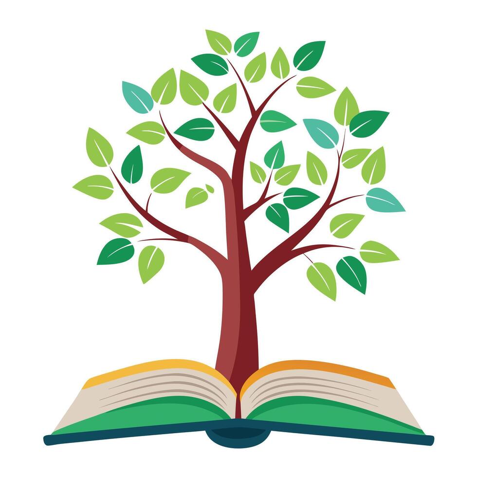 Unique design of a tree emerging from a book representing the power of stories vector