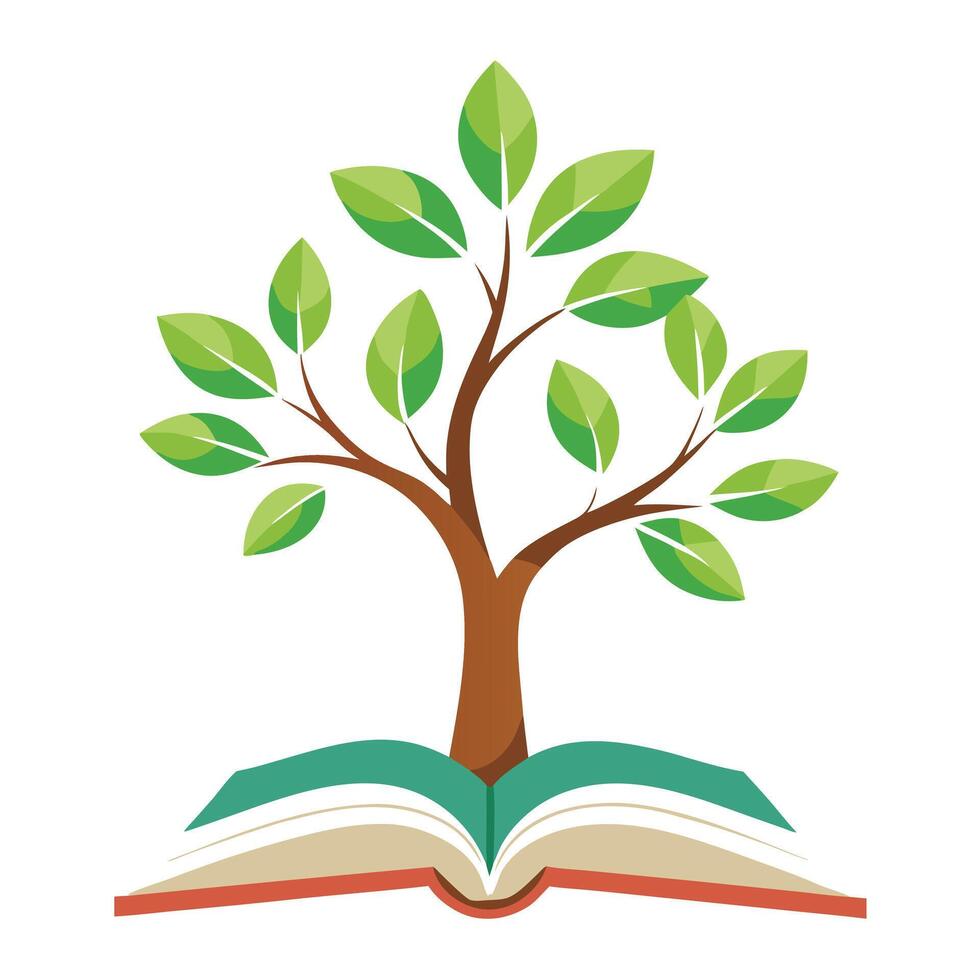 Artistic representation of a tree with roots in a book conveying education vector