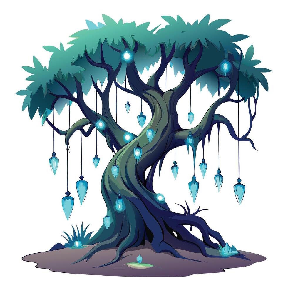 Unique design of a tree with luminous vines creating a magical ambiance vector