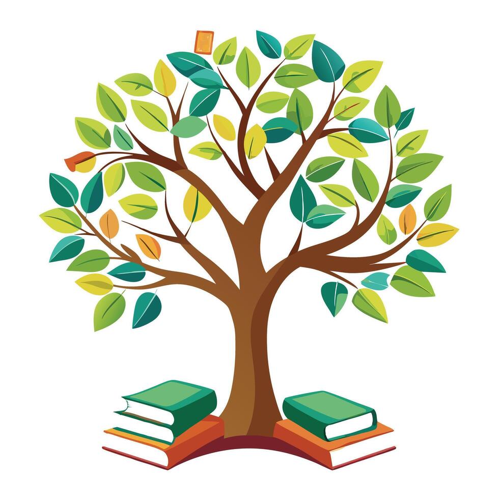 Creative illustration of a tree where books form its vibrant foliage vector