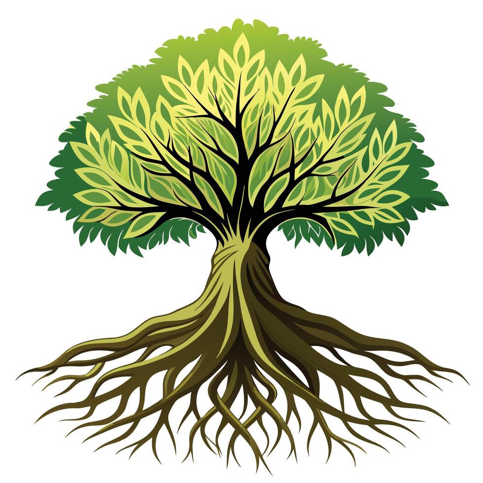 Detailed tree with intricately exposed roots above the ground vector