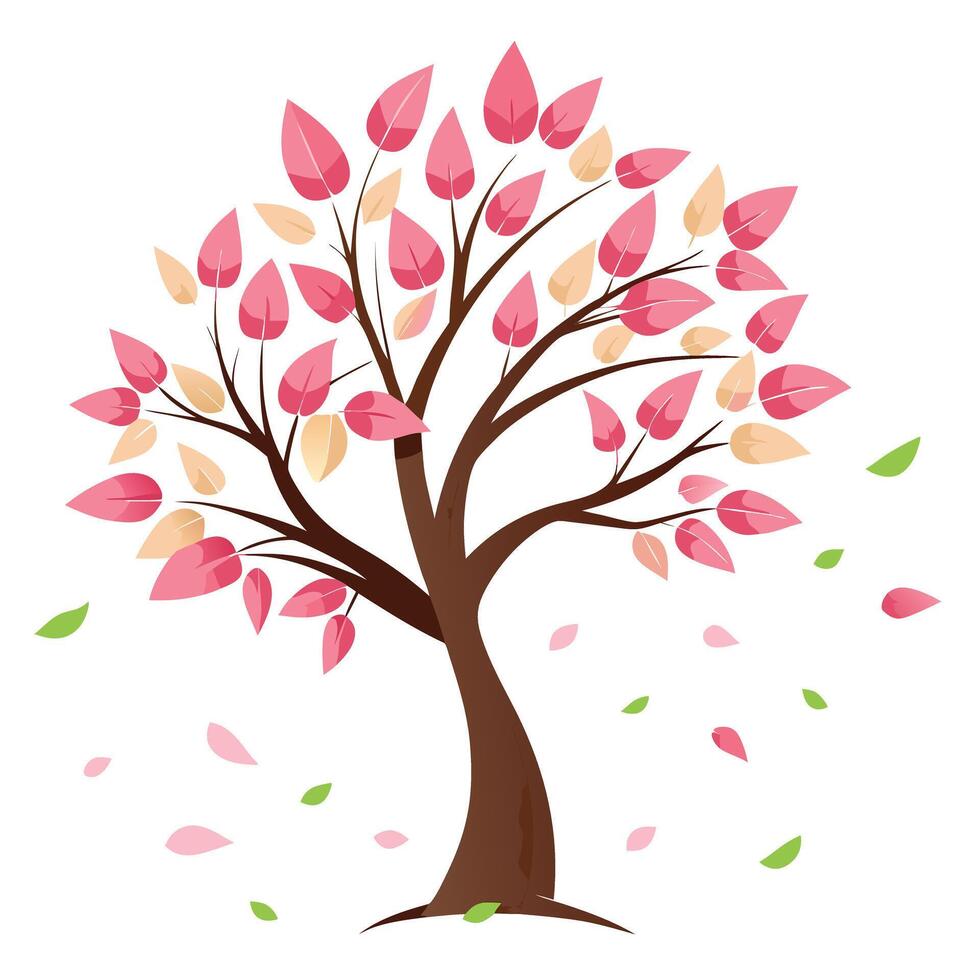 Artistic depiction of a tree with fragrant petals gently falling around it vector