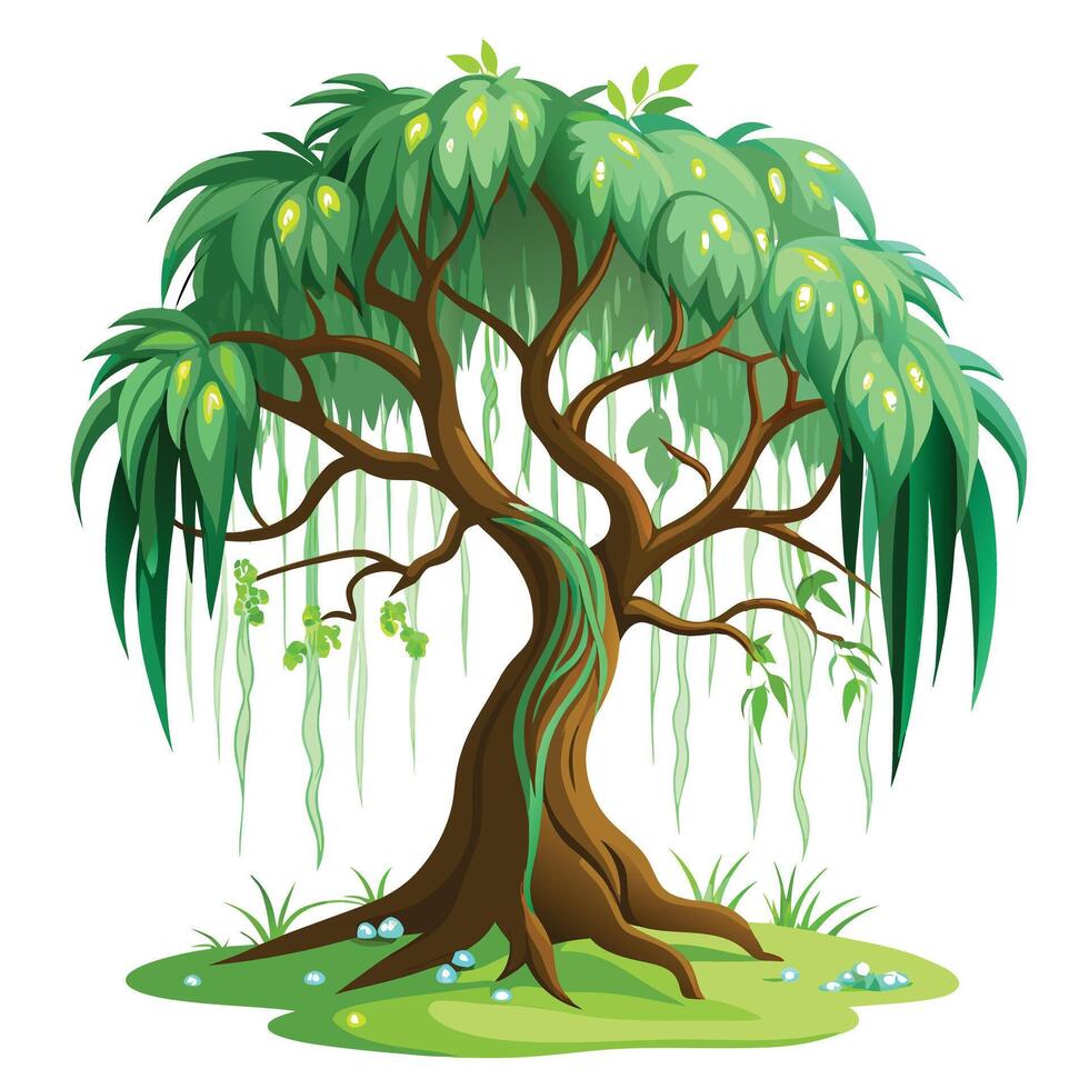 Unique design of a tree with tangled vines draping from its canopy vector