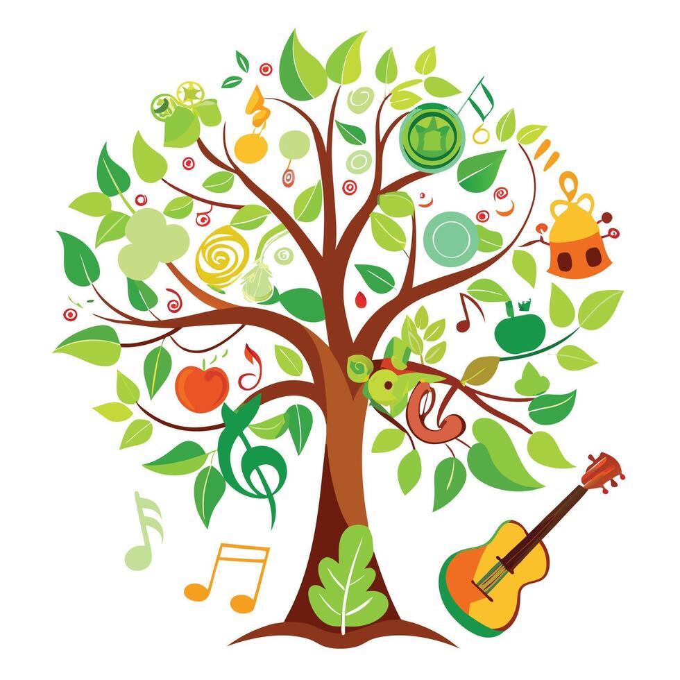 Lyrical tree with musical notes as leaves creating a harmonious design vector