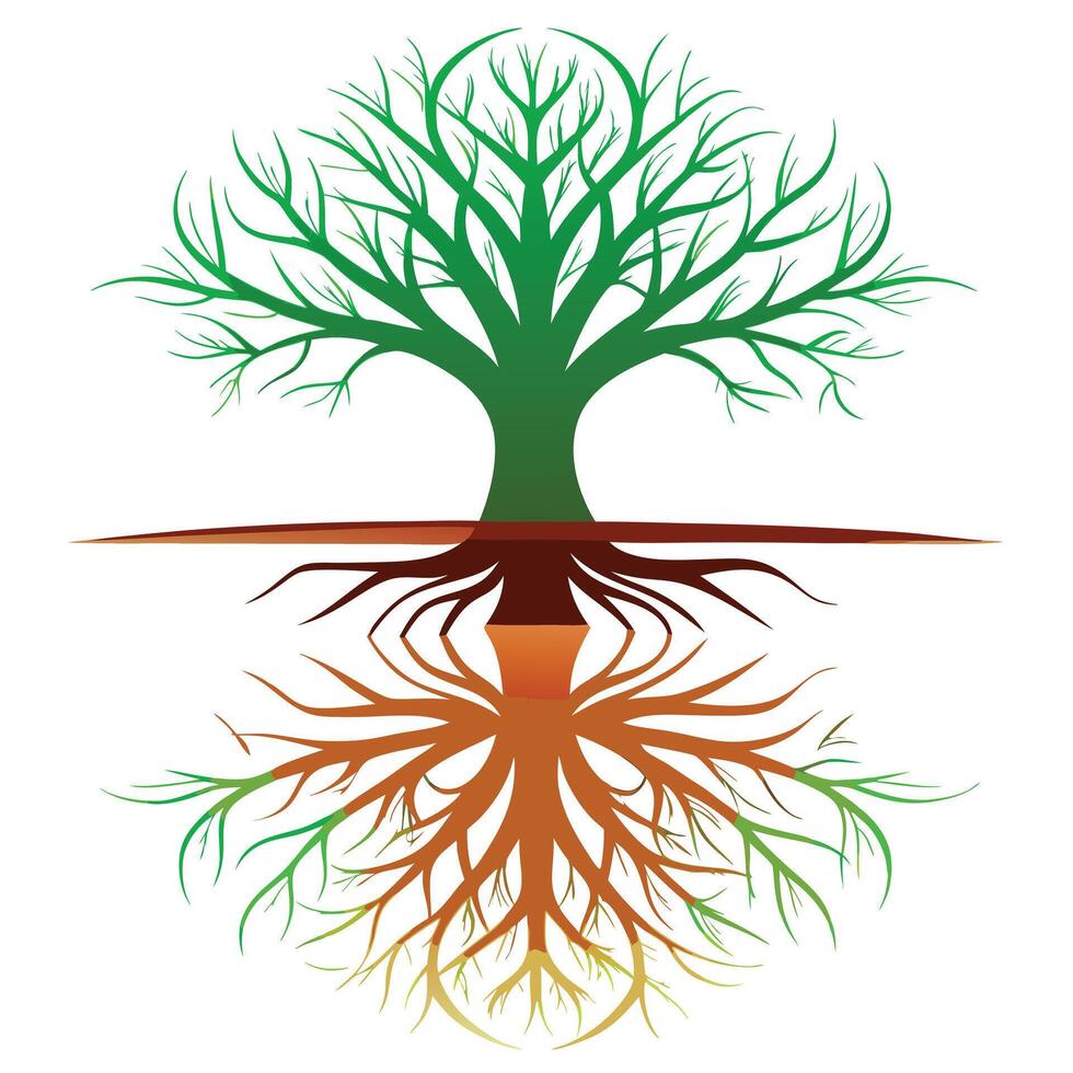 Intriguing depiction of a tree with its reflection forming a captivating scene vector
