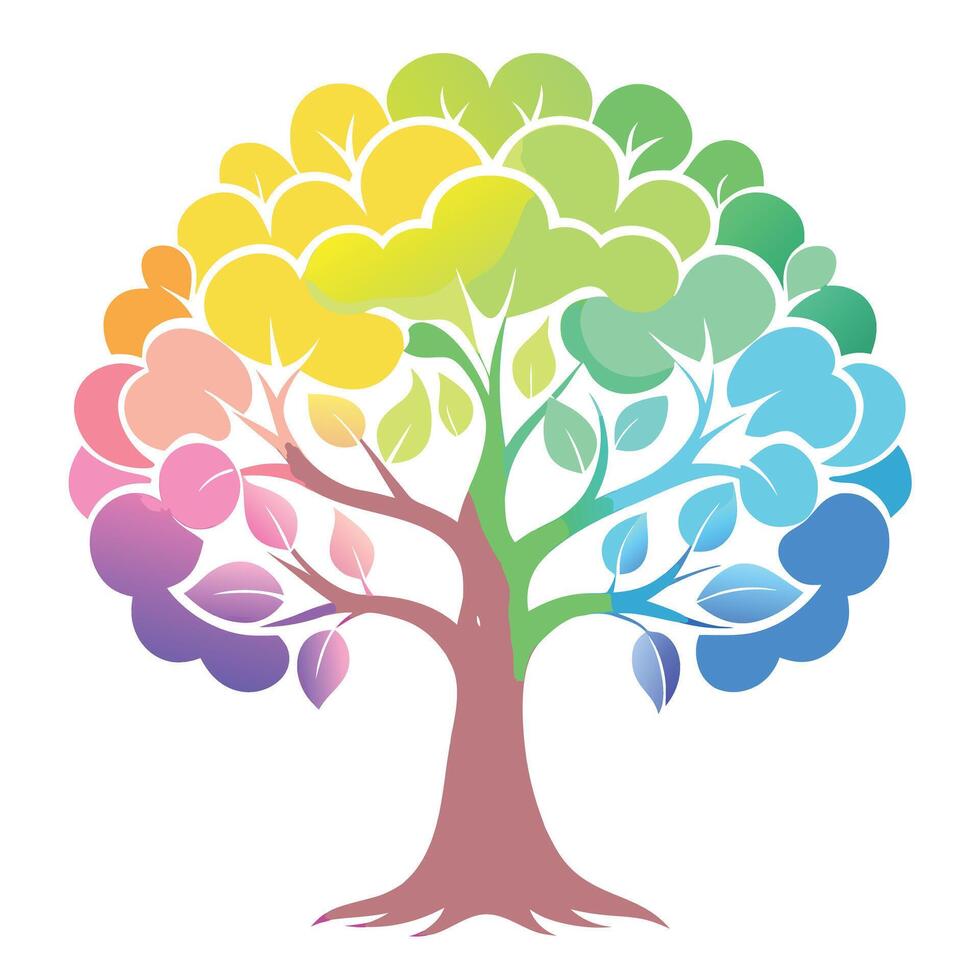 Dreamy tree with rainbow mist forming its ethereal leaves vector