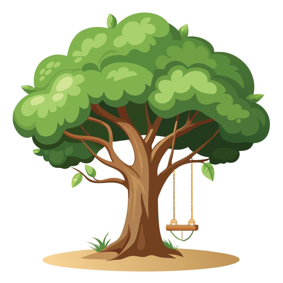 Creative illustration of a tree with an empty swing swaying gently vector