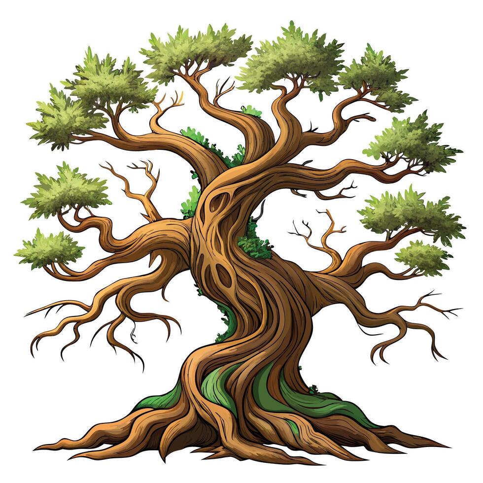 Creative design of a weathered and twisted ancient tree with intricate bark vector