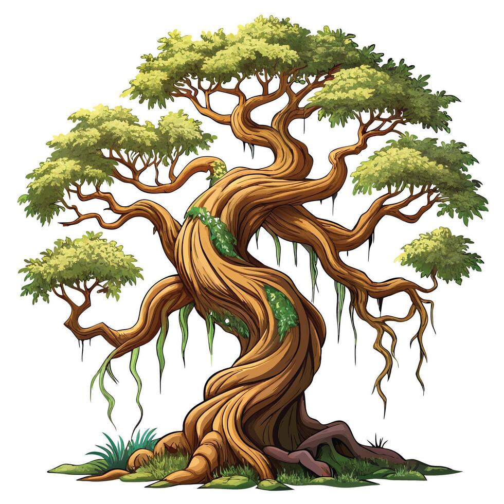 Unique artwork of a centuries old twisted tree with a textured trunk vector