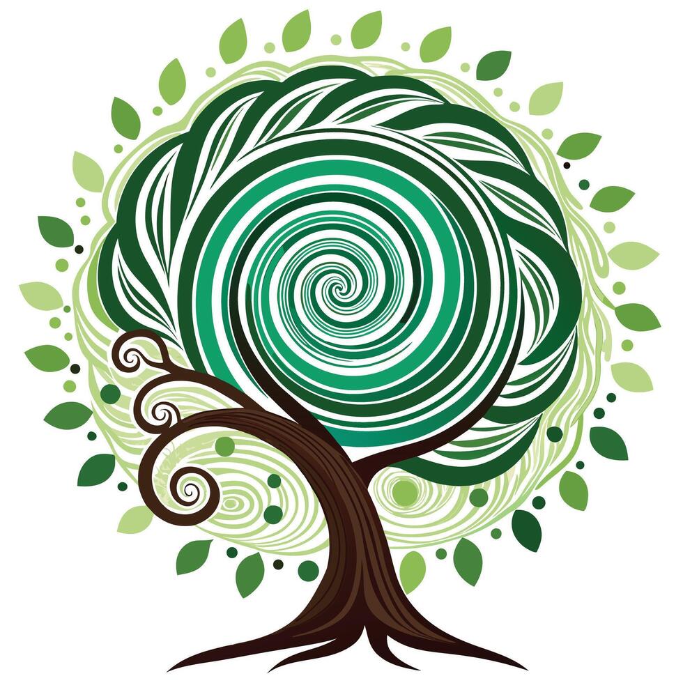 Dynamic tree illustration with a swirling vortex like design vector
