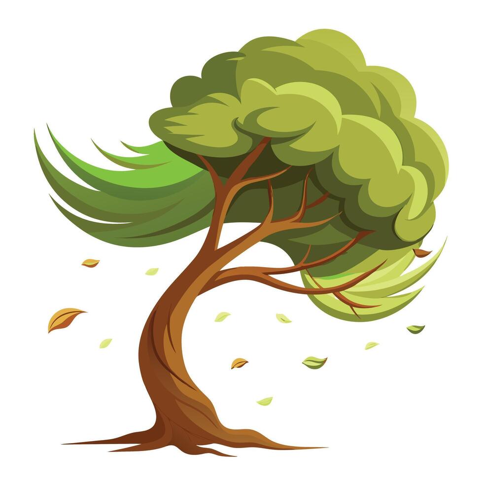 Dynamic Wind-Blown Tree Illustration vector