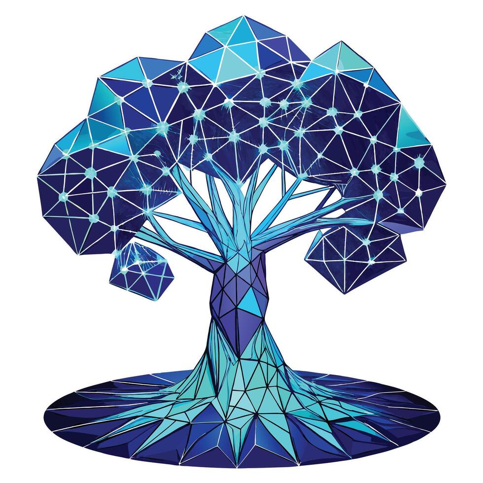 Futuristic Digital Tree Wireframe and isolated background vector
