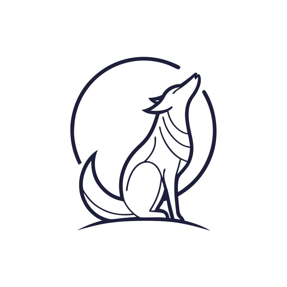 Modern abstract wolf art howling at a simple moon illustration vector