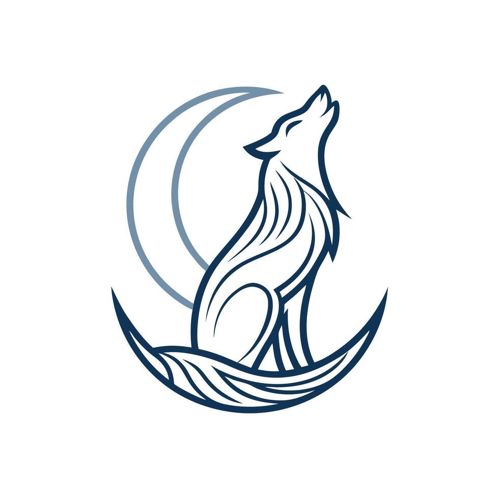 Creative abstract wolf design howling at a geometric moon shape vector