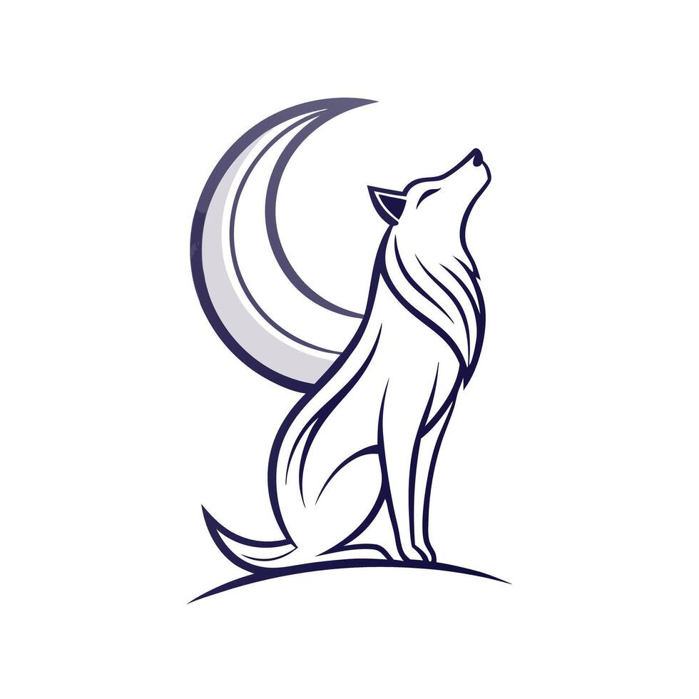 Unique abstract wolf artwork howling towards a minimalist moon vector