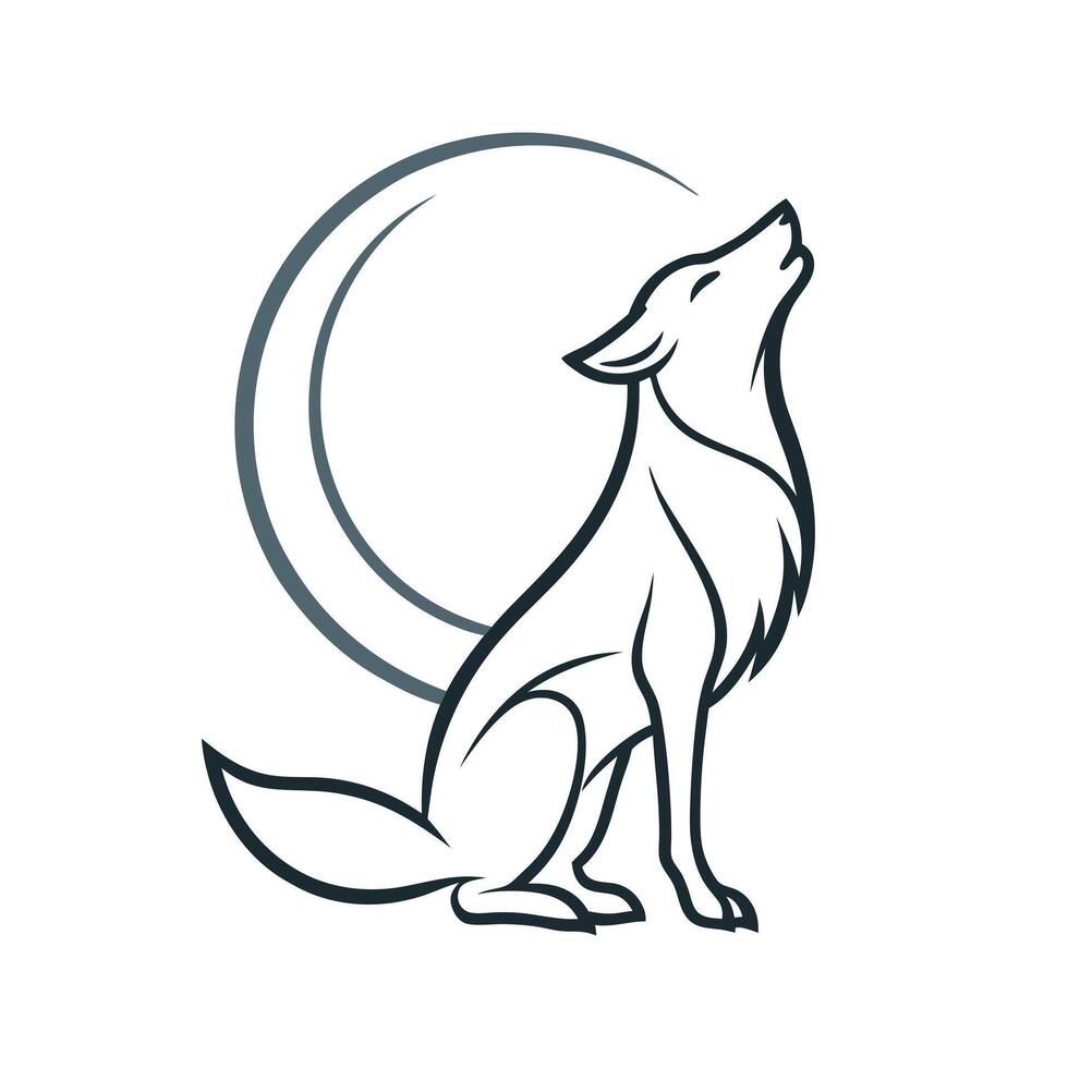 Minimalist abstract wolf howling at a stylized moon vector