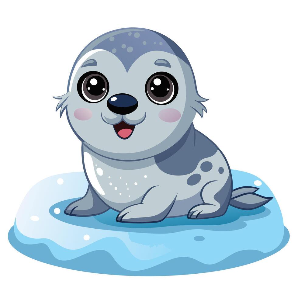 Sweet baby seal with wide eyes lying on a cold ice floe vector