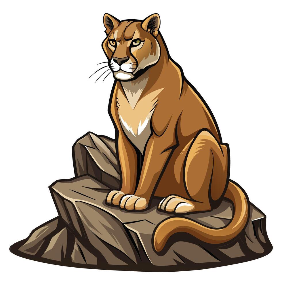 Powerful mountain lion illustration looking intently into the distance vector